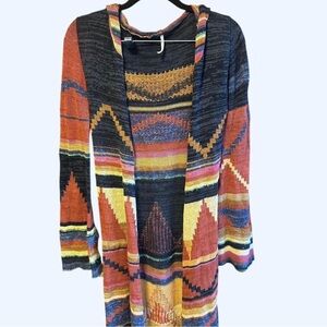 Free People Lima Aztec hoodie cotton blend Cardigan Sweater 🍁🍂